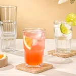 لیوان شیشه ای پایه دار شیاردار 290 سی سی 6 نفره لیمون